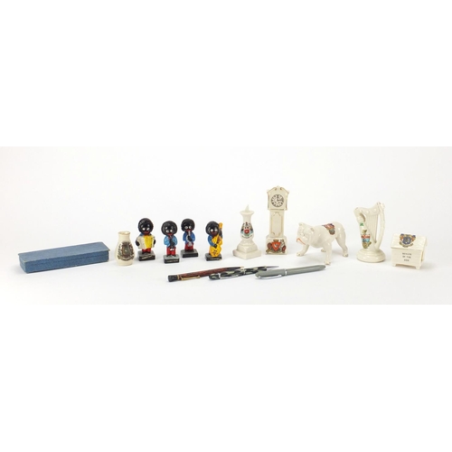 228 - Crested china, Robertson jazz band figures and pens, including one brown ripple