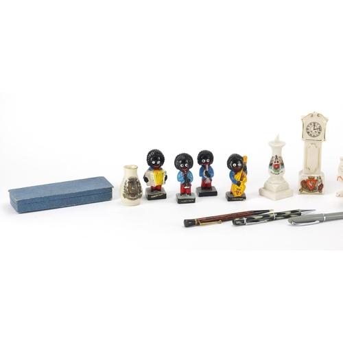 228 - Crested china, Robertson jazz band figures and pens, including one brown ripple
