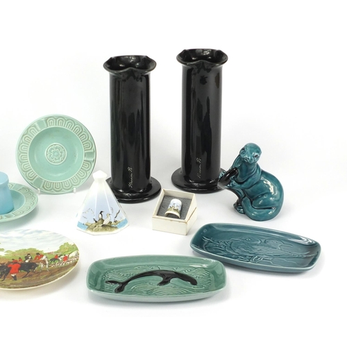 469 - Poole pottery including an otter, pair of vases and dishes