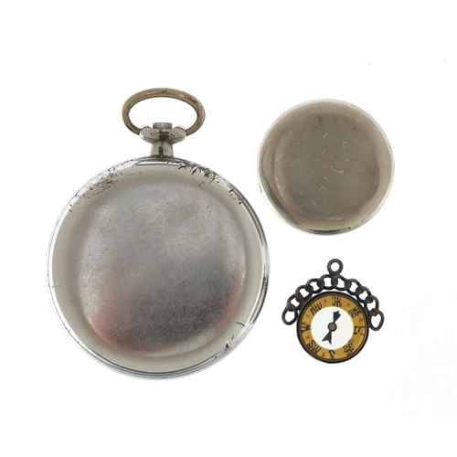 654 - Silver compass pendant, Omega Military issue watch back and a Lotex pocket watch