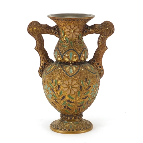 162 - Austrian hand pained pottery vase, numbered 2139 to the base, 21.5cm high