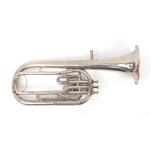 93 - Boosey & Co silver plated Tenor horn, numbered 127060 with protective case