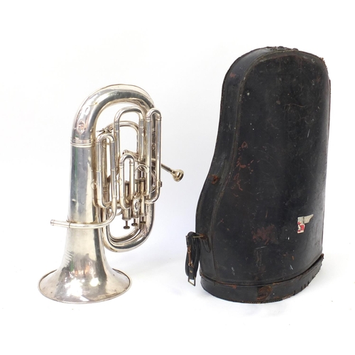 92 - Hawkes & Son Excelsior Class silver plated euphonium, with black leather protective case