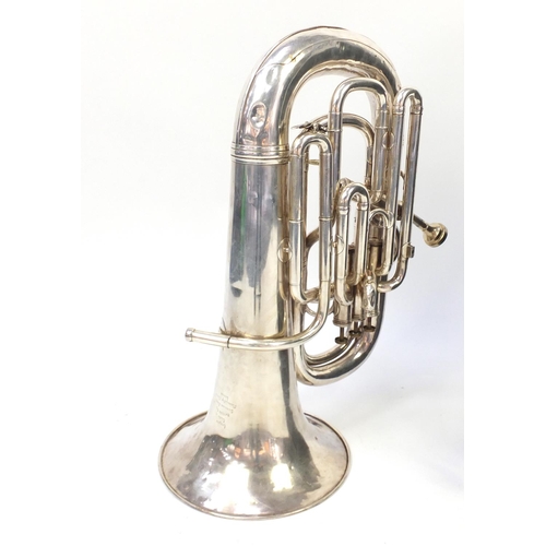 92 - Hawkes & Son Excelsior Class silver plated euphonium, with black leather protective case
