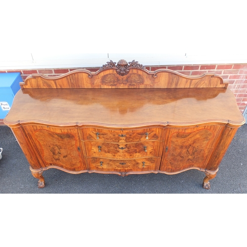 22 - Good German walnut sideboard, on claw an ball feet, 139cm H x 242cm W x 72cm D