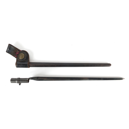 865 - American Military interest bayonet with scabbard, 54cm in length