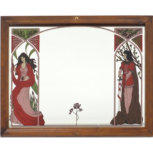 63 - Rectangular Art Nouveau style wall hanging mirror, 61cm x 48.5cm