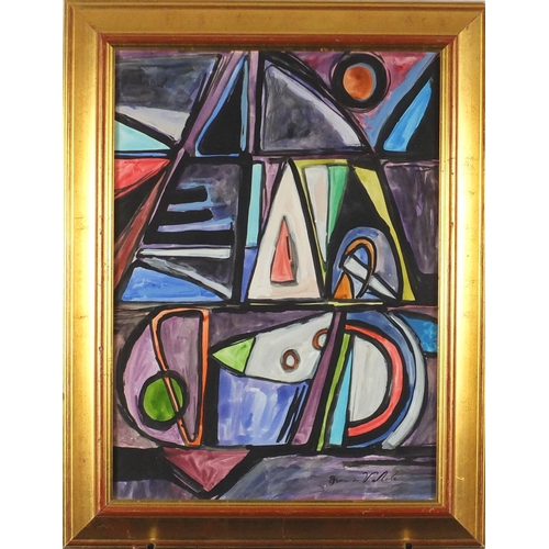 112 - Abstract composition, watercolour bearing an indistinct signature possibly Velole, framed, 55cm x 39... 