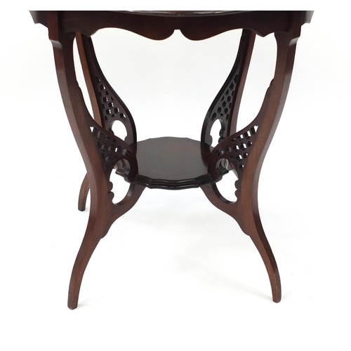 58 - Edwardian mahogany occasional table with shaped top and under tier, 67cm high x 68cm in diameter