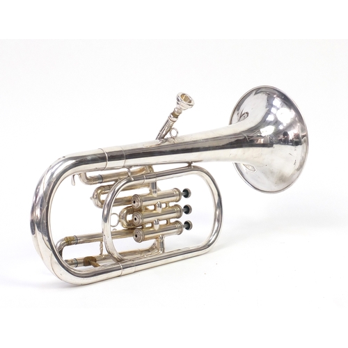 94 - Singnai silver plated cornet with protective carry case, 52cm in length