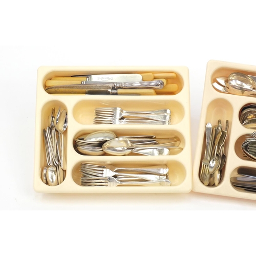 407 - Mostly silver plated and stainless steel cutlery, some with ivorine handles