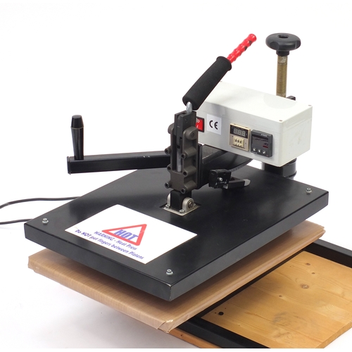 87 - Large bespoke made heat transfer press with two extra plates, the rectangular plate 51.5cm x 39cm