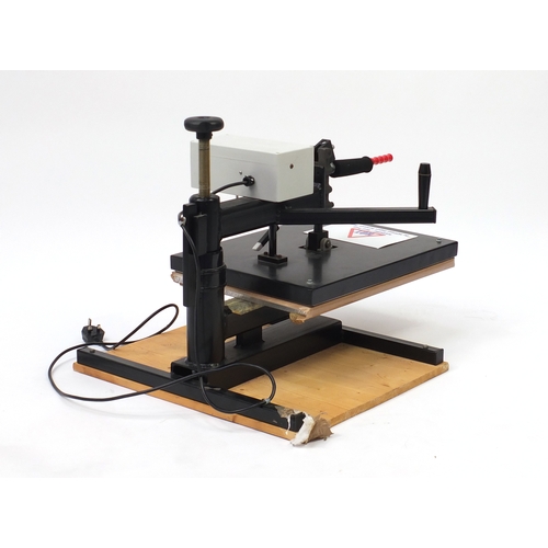 87 - Large bespoke made heat transfer press with two extra plates, the rectangular plate 51.5cm x 39cm