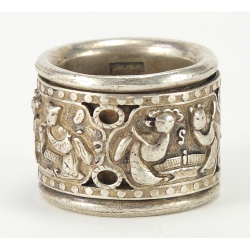 632 - Chinese silver coloured metal archers ring, size Z, approximate weight 35.5g