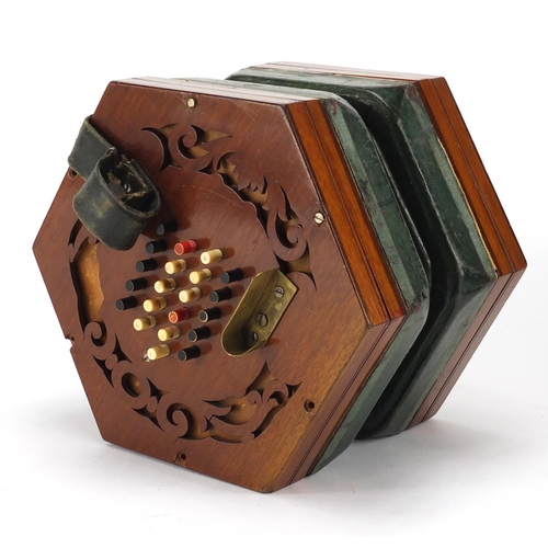 146 - 19th century forty three button Concertina by White Aldagate, London, housed in a wooden  carrying w... 