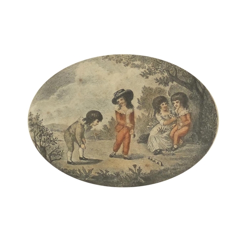 1304 - 19th Century T B Freeman Aquatint- Children playing marbles, Mrs Trewineau delin, mounted and framed... 