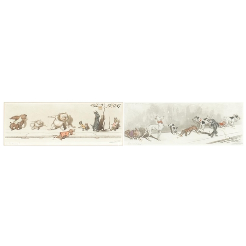 2098 - Boris O'Klein - Dirty Dogs of Paris, pair of pencil signed etchings, mounted and framed, each 44.5cm... 