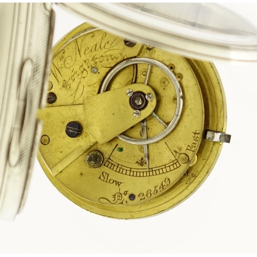 1012 - Victorian silver William Neale open face pocket watch with fusee movement, numbered 26549, London 18... 