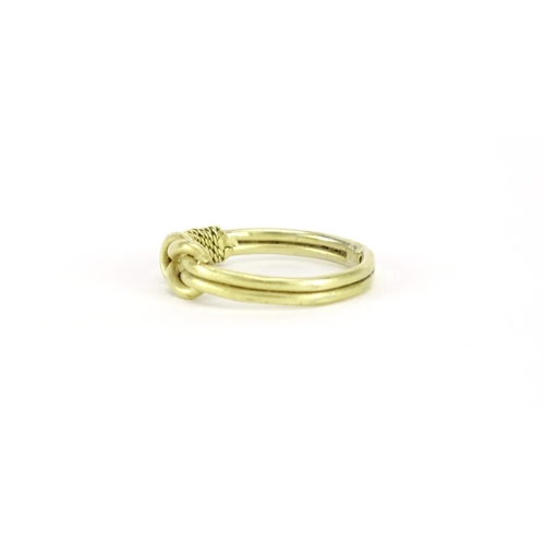 838 - Celtic unmarked gold rope knot ring, size L, 3.2g