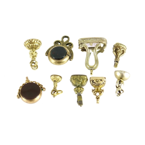 854 - Antique and later seals and fobs, some gold, set with stones including citrine, bloodstone and carne... 
