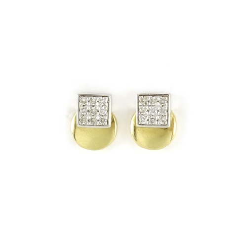 2943 - Pair of 18ct two tone gold diamond earrings, 1cm high, 2.0g