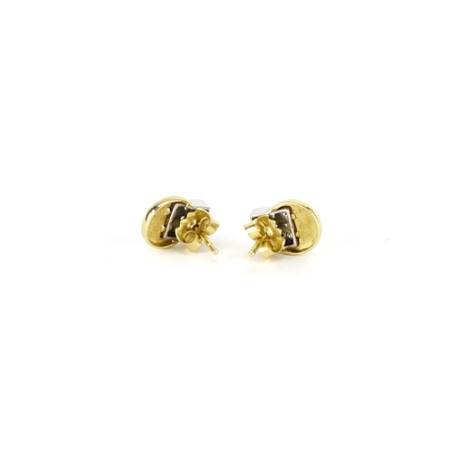 2943 - Pair of 18ct two tone gold diamond earrings, 1cm high, 2.0g