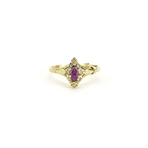 2896 - 9ct gold ruby and diamond ring, size L, 1.9g