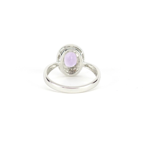 2661 - 9ct white gold amethyst and diamond ring, with certificate, size N, 2.9g