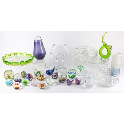 173 - Mostly colourful glassware including Whitefriars, Mdina and signed glass paperweights