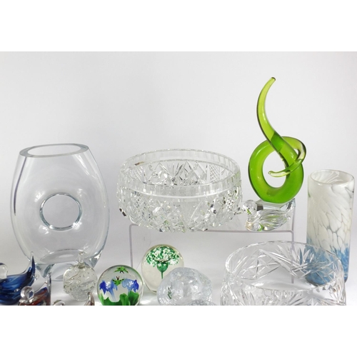 173 - Mostly colourful glassware including Whitefriars, Mdina and signed glass paperweights