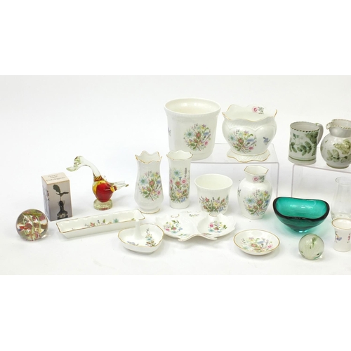 149 - China and glassware including Rye pottery, Aynsley vases, Murano bird and Caithness paperweight