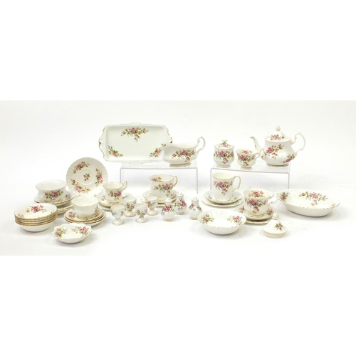 136 - Mostly Royal Albert Moss Rose teaware including teapot and cups and saucers
