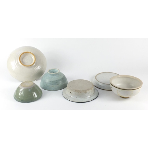 281 - Four Studio pottery bowls and a butter dish with cover