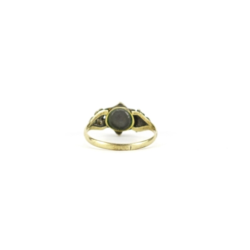 2711 - Victorian 9ct gold turquoise and seed pearl ring, size K, 1.5g
