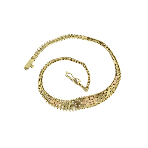 2719 - 9ct three tone gold weave link bracelet, 20cm long, 5.6g