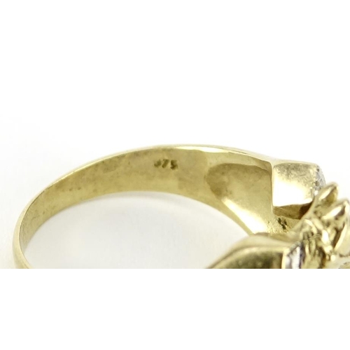 2724 - 9ct gold diamond horse head and shoe ring, size Q, 5.6g