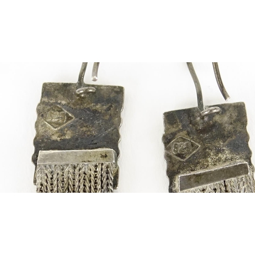2962 - Two pairs of silver earrings with enamel and niello work, the largest 7cm in length, 22.6g