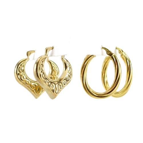 2725 - Three pairs of 9ct gold earrings including a pair set with crystals, the largest 2.2cm in length, 3.... 