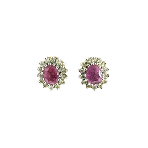 2894 - Pair of 9ct gold pink and clear stone earrings, 8mm high, 1.8g