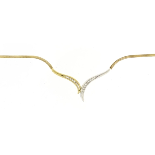 2660 - 9ct two tone gold diamond necklace, 40cm long, 6.6g