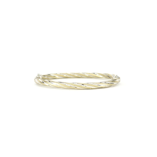 2697 - 9ct two tone gold bangle, 7cm wide, 6.9g