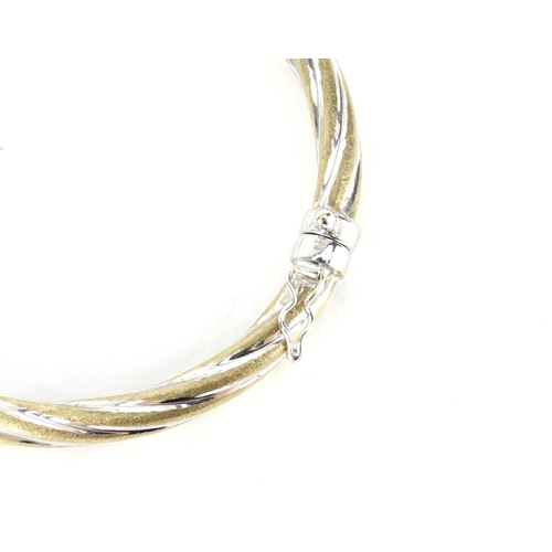 2697 - 9ct two tone gold bangle, 7cm wide, 6.9g