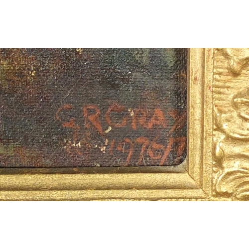 129 - J R Gray - Summer fete, oil on board, framed, 58cm x 37cm