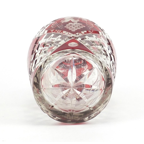 663 - Bohemian red flashed cut glass decanter, etched with berries having a Danish 830S silver collar, 32.... 