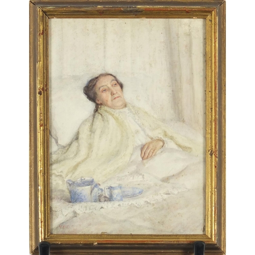 1027 - MEB - Time for Tea and a portrait of a lady, two early 20th century watercolours with body colour, s... 