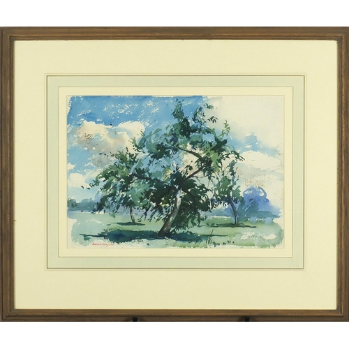 1036 - William Dennis Dring 1934 - Tree in a field, signed watercolour and wash, Agnew's label verso, mount... 
