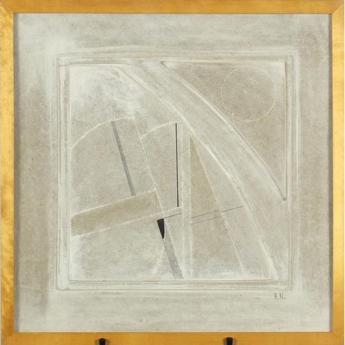 1041 - Manner of Ben Nicholson - Abstract composition, mixed media and collage, framed, 44cm x 44cm