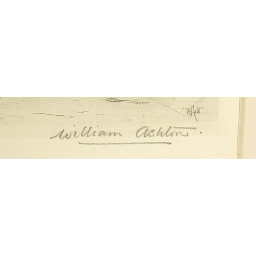 1307 - William Ashton - Arabs on horseback, pencil signed black and white etching, mounted and framed, 23.5... 
