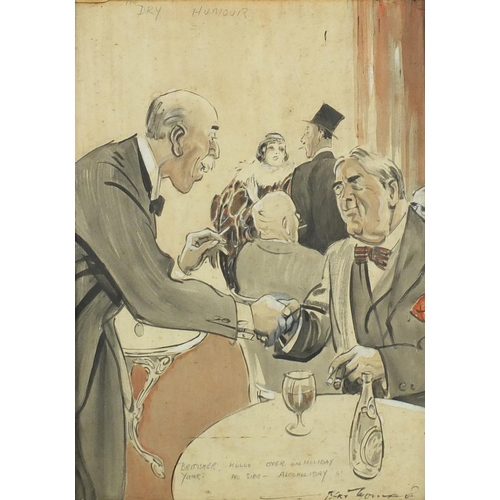 1019 - Bert Thomas - Dry Humour, heightened watercolour illustration, framed, 37.5cm x 26.5cm