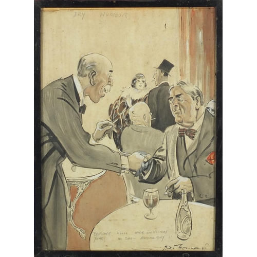 1019 - Bert Thomas - Dry Humour, heightened watercolour illustration, framed, 37.5cm x 26.5cm